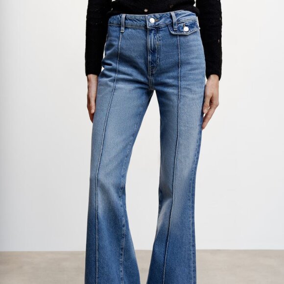 Mango High-Waisted Flared Jeans – Front Seam Detail, Retro-Inspired Fit - Size 2 - Picture 2 of 8